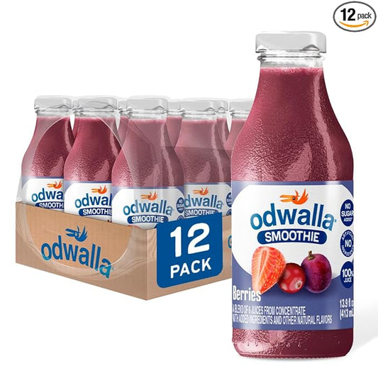 Odwalla Berries Smoothie - Fruit Smoothie Mix Ready to Drink - Juice Blend, No Added Sugar, No Preservatives - 13.9 oz Glass Bottles (12 Pack)