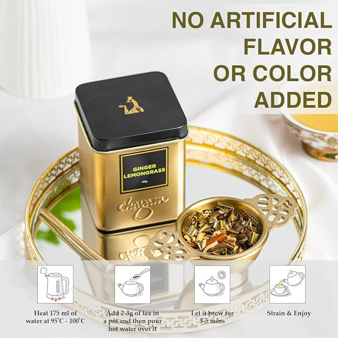 CHAYAM Ginger Lemongrass Tea ??50g/1.77oz Each | Premium Tin Pack | Refreshing Blend with Lemon Peel, Licorice & Spearmint | Herbal Tea | Caffeine-Free | 100% Natural Ingredient - Pack of 2