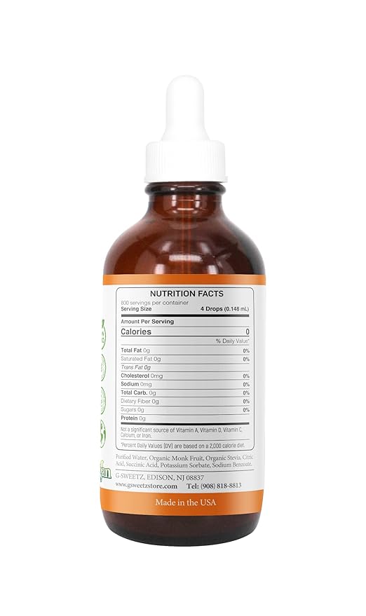 Monk Fruit & Stevia Liquid Sweetener Drops - Natural Sweeteners & Sugar Alternatives - Delicious Blend with No Bitter Aftertaste - Concentrated Sweetener Liquid Drops Extract ??2 FL OZ Glass Bottle (400 Servings)