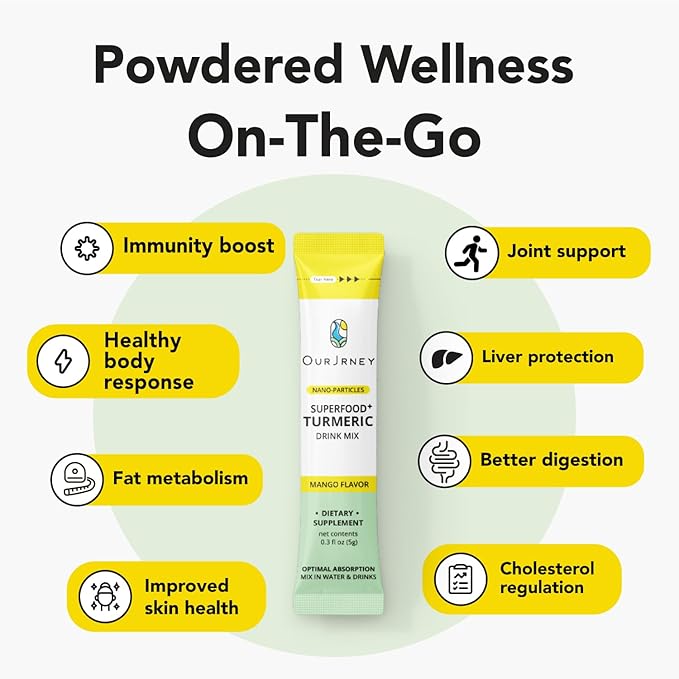 Nano Turmeric Curcumin Drink Powder, Golden Juice for Wellness & Immunity, No Turmeric Taste, Add to Smoothies/Water Daily Morning Routine??5X Absorption?밠ango Flavor?밓oint Support Supplement