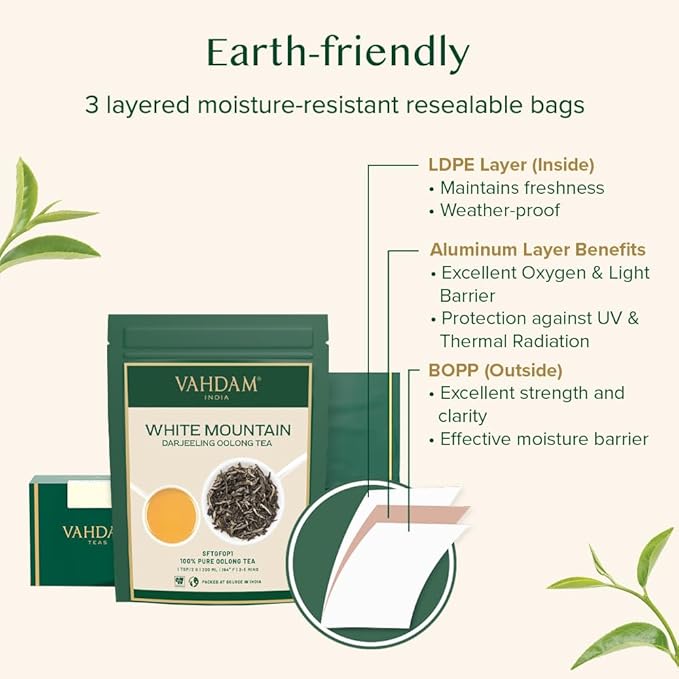 VAHDAM White Mountain Oolong Tea Loose Leaf (25 Cups/1.76oz) Pure Oolong Tea Leaves | High Elevation Grown | Vacuum Sealed | Brew Hot, Iced, Kombucha
