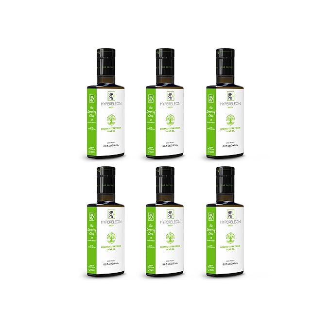 HYPERELEON GREEN | Premium, Organic, Exceptionally High Phenolic, Greek Extra Virgin Olive Oil 100% Pure & Natural | Bio & Unfiltered | 65 Top Global Awards | 260ml (Pack of 6)