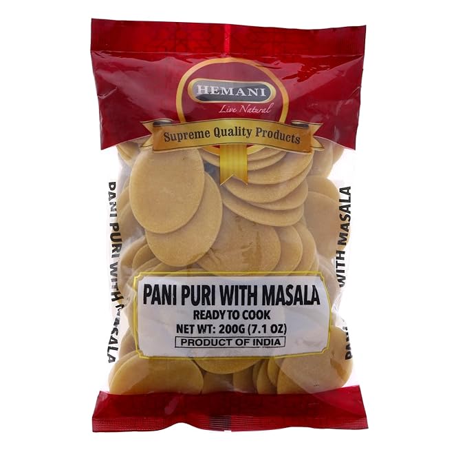 HEMANI Pani Puri - Coins - Comes with Masala - Ready to Cook - 200g (7.1 oz) - All Natural, Vegan & Non-GMO - Indian Origin