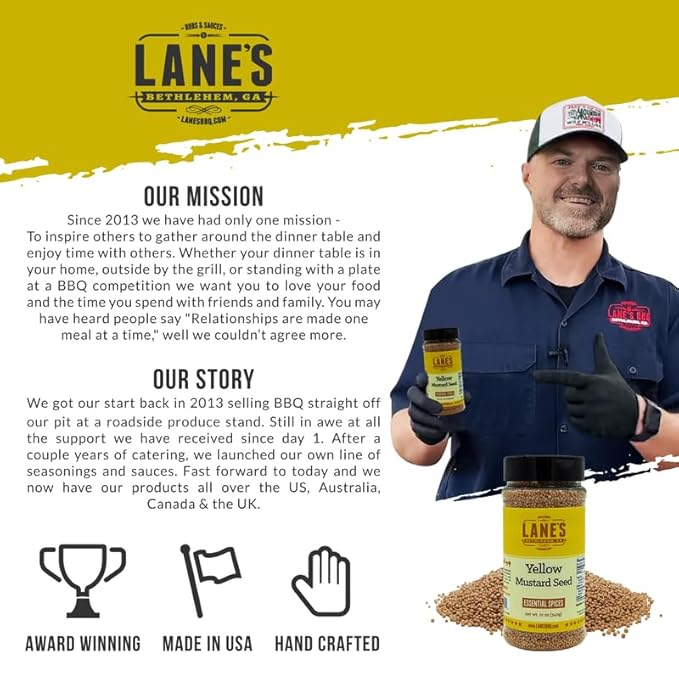 Lane's Yellow Mustard Seed Spice, All-Natural Yellow Mustard Seeds Whole, Perfect for Cooking and Homemade Seasonings Made in USA, 12 Oz (340g)