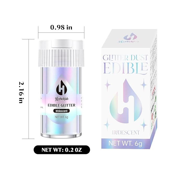 Iridescent Edible Glitter ??6g Rainbow Luster Dust Drink Glitter, Food Grade Shimmer Powder for Cocktails, Cakes, Beverages, Chocolate & Candy
