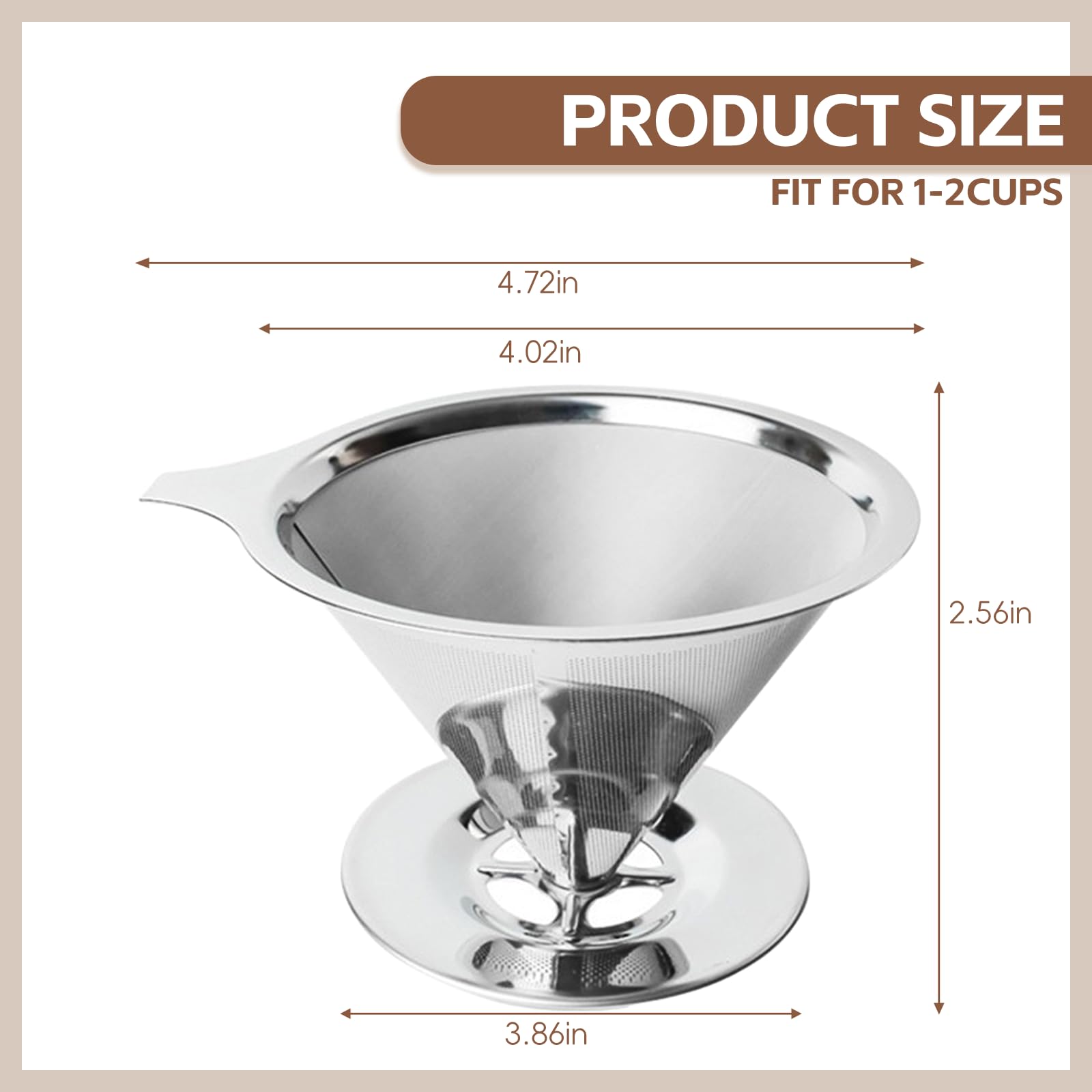 Pour Over Coffee Dripper Stainless Steel Coffee Filter Metal Cone Filter Extra Fine Wire Mesh