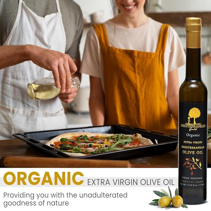 Mediterranean Gold Organic Olive Oil Extra Virgin - First 100% Nature-Made Cold Pressed, Unfiltered & Hand-Harvested, Ensure High Polyphenol With Antioxidant Count - For Foods Salads & Meats