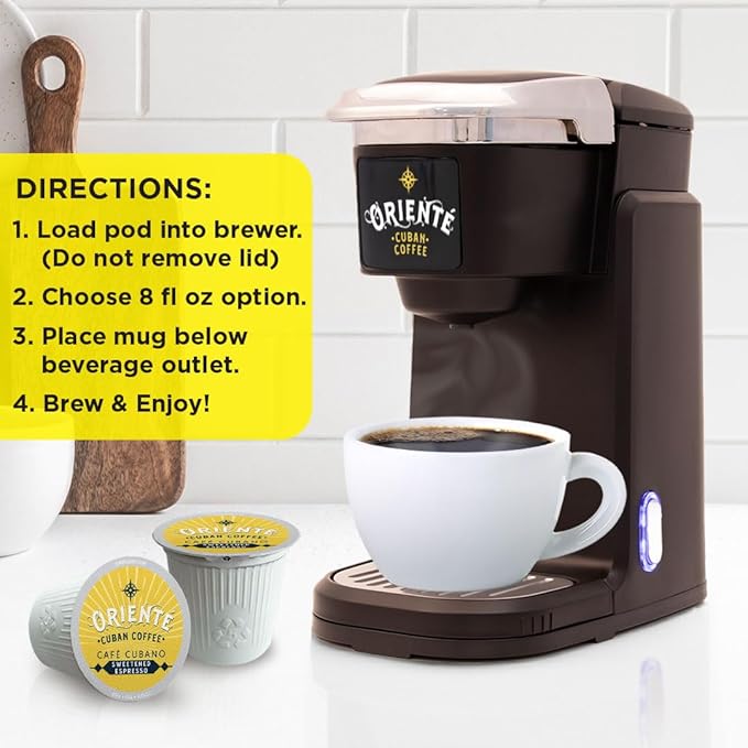 Oriente Sweetened Espresso Coffee Pods, 50 ct, Dark Roast Flavored Cuban Inspired Coffee in Recyclable Single Serve Pods - 100% Arabica Coffee, Compatible with Keurig K Cups Maker