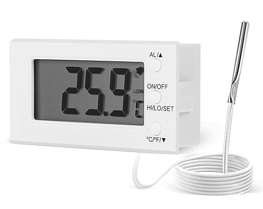 Digital Oven Thermometer -58°F to 572°F/-50°C-300°C, Thermometer with Probe, High Low Temperature Alarm, LCD, White, Battery Powered (1)