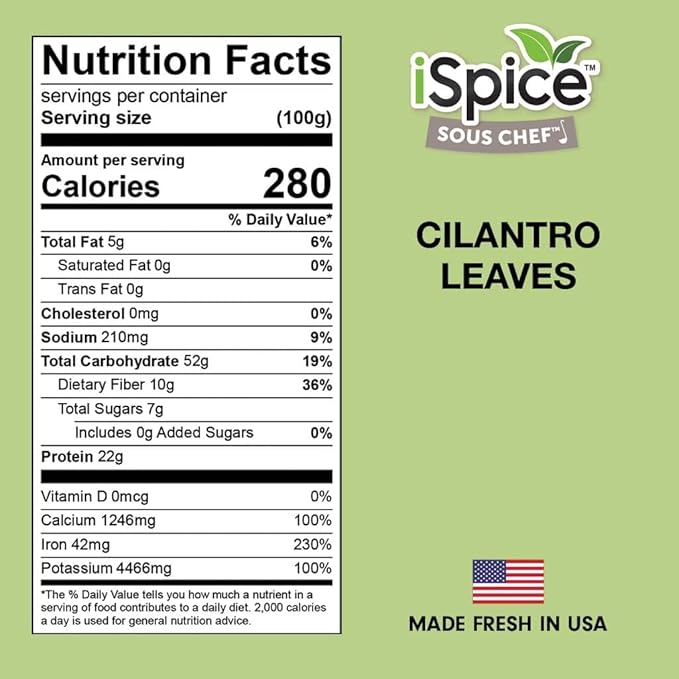 iSpice PREMIUM FULL-FLAVORED CILANTRO LEAVES (Coriander Leaves)| Pure and Fresh, Aromatic |Essential Kitchen Herbs |1.3 oz (36g)