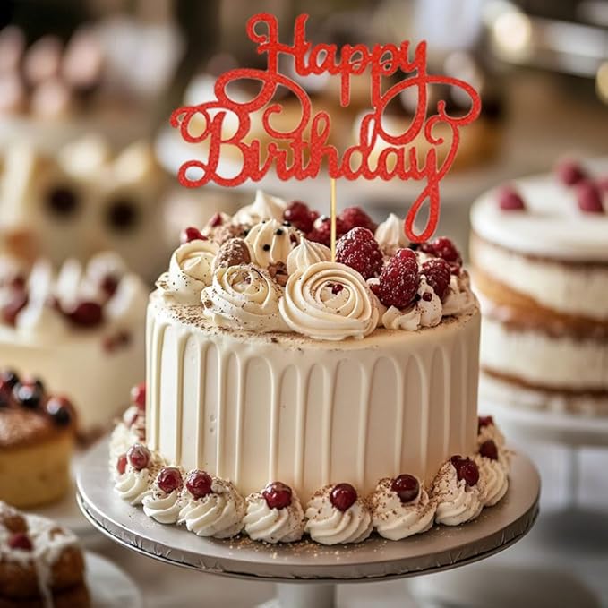 1 PCS Red Birthday Cake Topper Happy Birthday Cake Toppers Happy Birth Cake Decorations Girls Women's Celebrating Anniversary Birthday Party Decorations