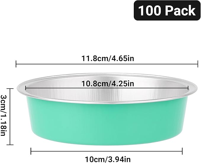 Beasea Disposable Baking Cups, 100 Pack 7.3oz 215ml Aluminum Ramekins Foil Baking Cups 4" Ramekin Cup Cupcake Aluminum Mini Baking Cups No Lids for Party - Elegant Blue