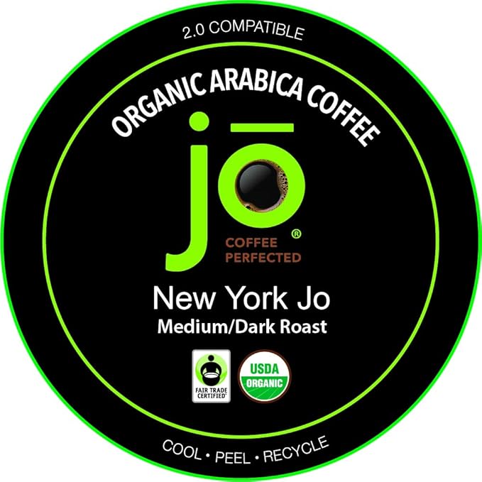 NEW YORK JO: 96 Cups Medium Dark Roast Organic Coffee for Keurig K-Cup Compatible Brewers, Fresh Seal Single Serve Cups, Smooth Rich Complex, Signature Blend, Fair Trade Certified, Kosher, Gluten Free
