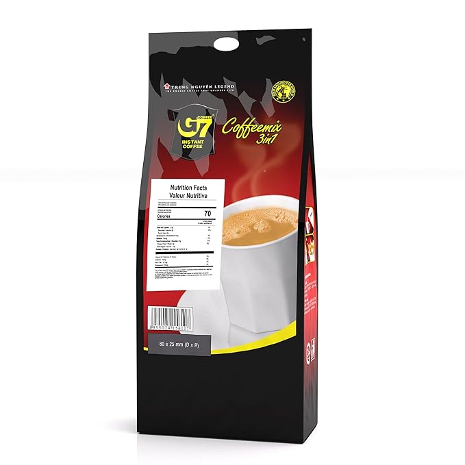 Trung Nguyen G7 Instant Coffee - 3-in-1 with NANO+ Technology, Roasted Ground Blend, Non-dairy Creamer & Sugar (100 Sticks)
