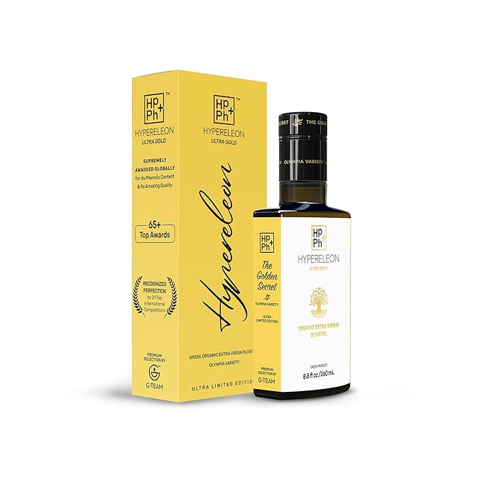 HYPERELEON ULTRA GOLD | Premium, Organic, Supremely Rich in Polyphenols, Greek Extra Virgin Olive Oil 100% Pure & Natural | Bio & Unfiltered - 120 Top Global Awards | 260ml (Pack of 1)