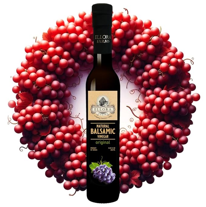 Ellora Farms, Plain Natural Balsamic Vinegar, Award-Winning, Thick and Creamy, No-added Sugars, No-Preservatives, Glass Bottle, 8.45 oz., Pack of 1
