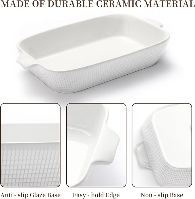 Bakeware Casserole Oven Dishes Baking - 3pcs Ceramic Rectangular Oven Serving Sets,ï¼?0.3/12.4/14.7）Stoneware Cookware Pan, Porcelain White Thanksgiving Ware for Cooking Lasagna