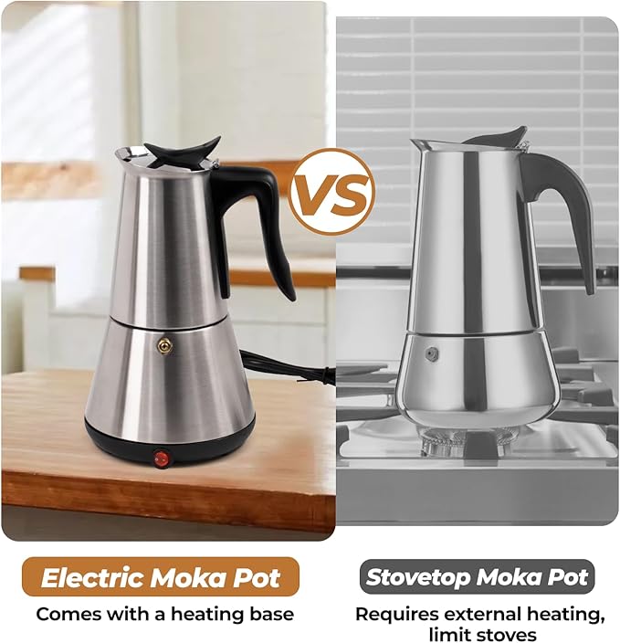 Electric Stainless Steel Moka Pot 6 Cup 300ml Mocha Pot Espresso Maker with Detachable Base Ideal Coffee Maker for Home Italian and Cuban Cafì±?Coffee maker Espresso maker Coffee Pot