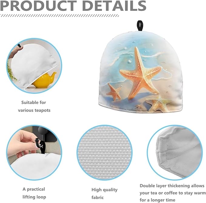 Beachside Starfish Conch Print Tea Cosy for Teapots, Keep Warm, Durable, Fits Most Teapots