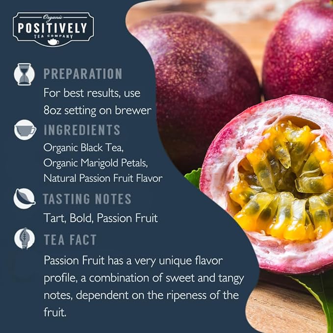 Organic Positively Tea Company, Passion Fruit Black Tea, K-Cup Compatible, 24 Pods