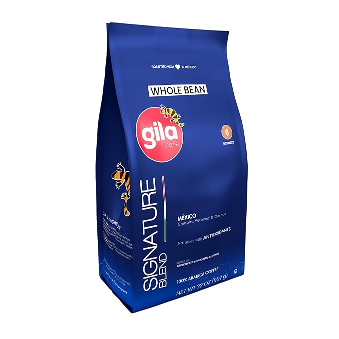 gila café Whole Beans Coffee Medium Roast Signature Blend 32oz (1-Pack) - 100% Mexican Arabica Roasted Coffee Beans - Made with Coffeeberry - Chocolate, Roasted Almond Notes