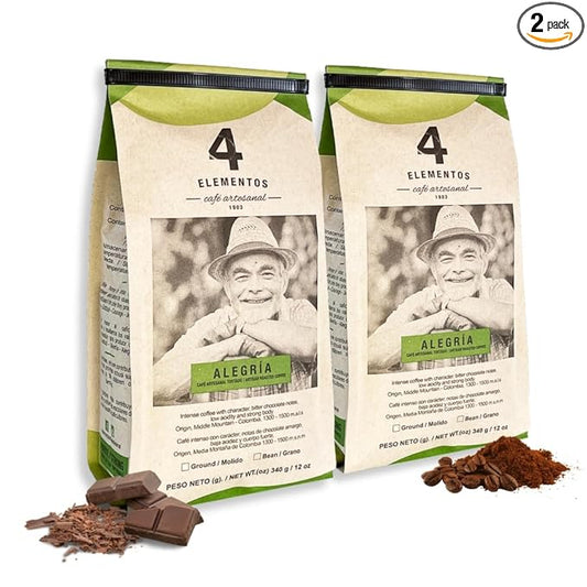 4 Elementos | Classic Whole Bean Coffee, Medium Dark Roast, 100% Arabica from Colombia, Bold & Rich Flavor, 12oz (Pack of 2)