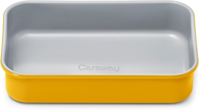 Caraway Nonstick 9??x 6.5??Small Rectangle Baking Pan ??Non-Toxic, PTFE & PFOA Free ??Aluminized Steel Core ??Deep Ceramic Baking Pan for Casseroles, Lasagna & More - Marigold