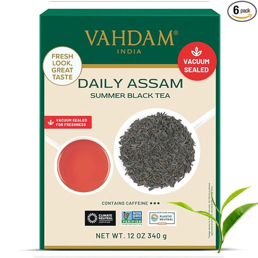 VAHDAM, Assam Black Tea Leaves (340g/12oz) 170+ Servings | High Caffeine, Non GMO, Gluten Free | STRONG, MALTY & RICH | Pure Unblended Single Origin Black Loose Leaf Tea | Vacuum Sealed
