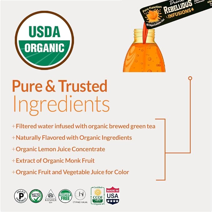 Rebellious Organic Energy Drink Mix Pure Performance Bundle (4 Pack Bundle, 10 Counts Each) ??0 Calories, Sugar Free, Loaded with Antioxidants, L-Theanine, and Natural Caffeine ??40 Counts