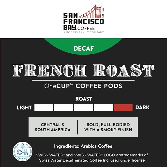 San Francisco Bay Compostable Coffee Pods - DECAF French Roast (80 Ct) K Cup Compatible including Keurig 2.0, Dark Roast, Swiss Water Processed
