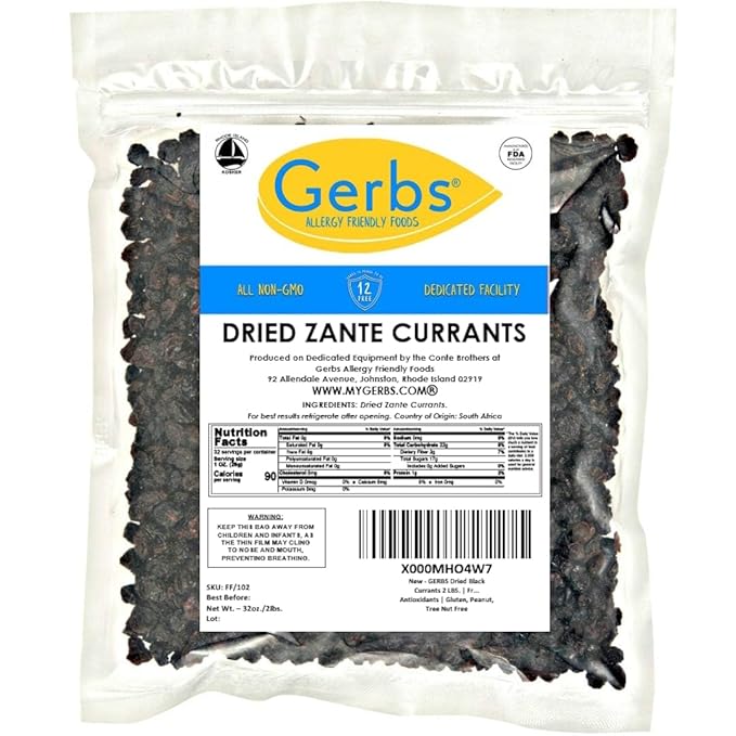 Gerbs Dried Zante Currants 2 lbs. | Unsulfured, No Additives, Resealable Bag | Naturally Bold & Tart Flavor | Top 14 Allergen-Free