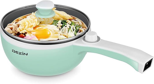 Dezin Hot Pot Electric Upgraded, Non-Stick Saut챕 Pan, Rapid Noodles Electric Pot, 1.5L Mini Portable Hot Pot for Steak, Egg, Fried Rice, Ramen, Oatmeal, Soup with Power Adjustment