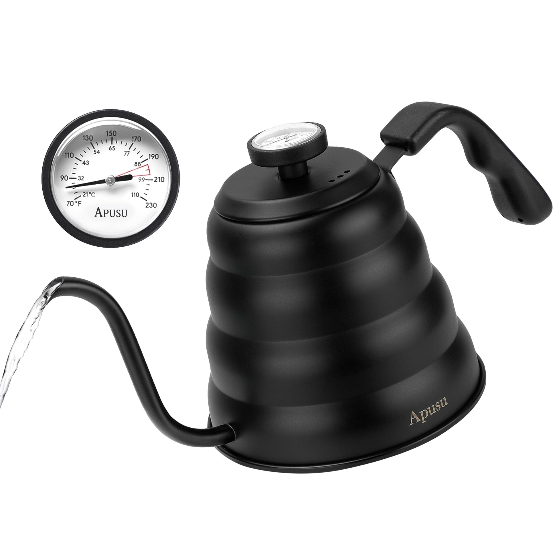 Tea Kettle with Thermometer,Black Gooseneck Coffee Kettle Pot Stovetop,40oz