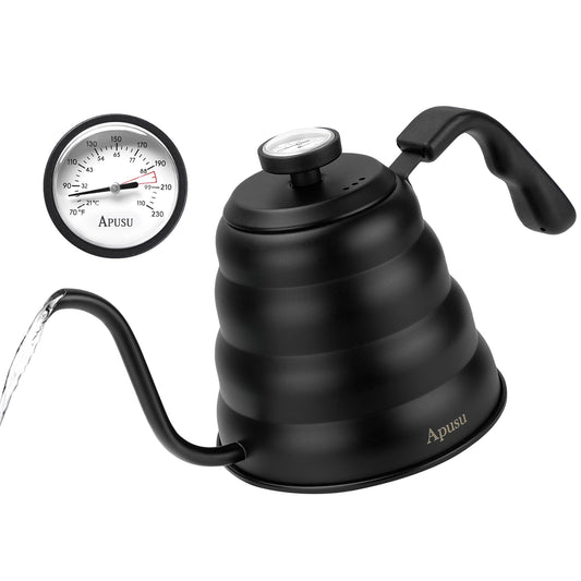 Tea Kettle with Thermometer,Black Gooseneck Coffee Kettle Pot Stovetop,40oz