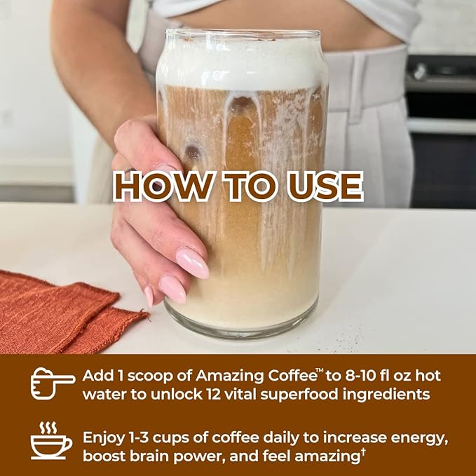 Superfoods Company |Amazing Coffee - Instant French Roast | Adaptogenic Mushrooms, Superfoods infused - Energy, Focus, Digestion, Immunity - 30 Servings - Cocoa Flavor