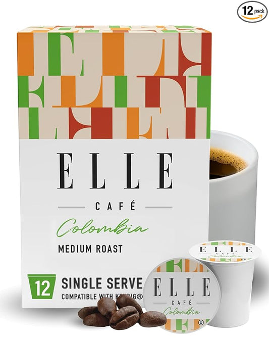 ELLE Café© Colombian K-Cup Pods - 12 Count - 100% Arabica Coffee, Flavor Medium Roast - Single-Serve Coffee Pods
