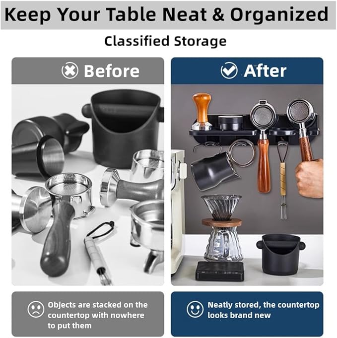 Coffee Portafilter Wall Mount Rack, Space Saving Floating Wall Shelves Coffee Station Organizer, Espresso Tools Portafilter Holder for Bar, Home, Office (58mm)