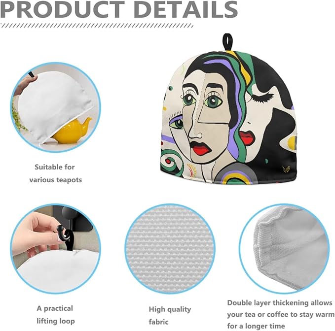 Guernica Teapots Dust Cover Home Kitchen Decorative Tea Pots Cozy with Insulation Pad for Kitchen Outdoor Camping Halloween Party