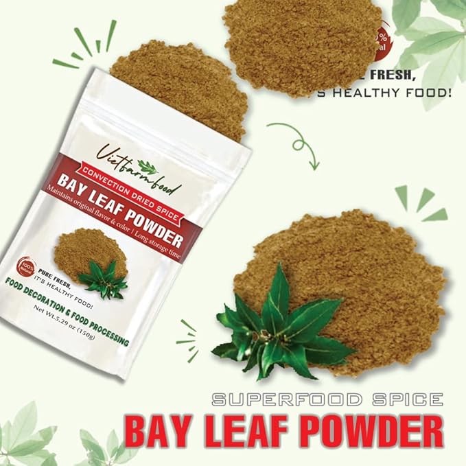 BAY LEAF POWDER 5.29 Oz (150g) VIETFARMFOOD: Pure, natural freeze-dried spice made from real vegetables and fruits - perfect for enhancing every meal, from cooking, baking, salads, soups, sauces