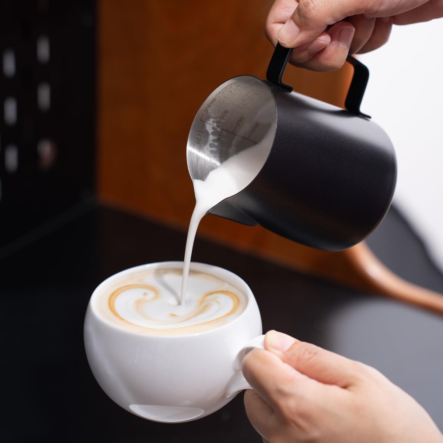 2 Pack Matte Black Milk Frothing Pitcher, 12oz/350ml & 20oz/600ml Espresso Steaming Pitcher