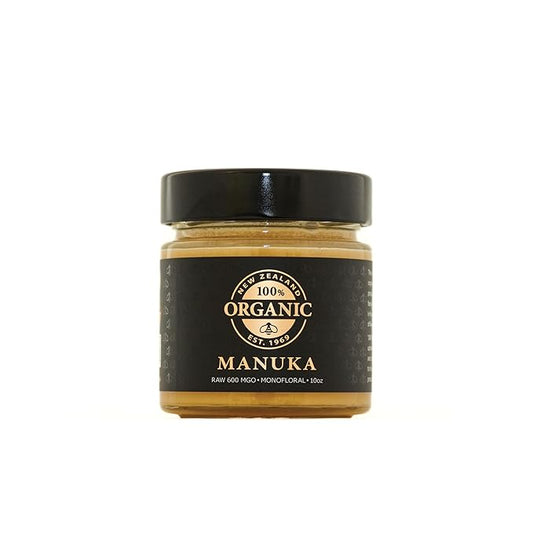 100 ORGANIC NEW ZEALAND Raw Manuka Honey 600MGO 10oz glass jar, Hive to Hand, Superfood, independently certified, Non-GMO