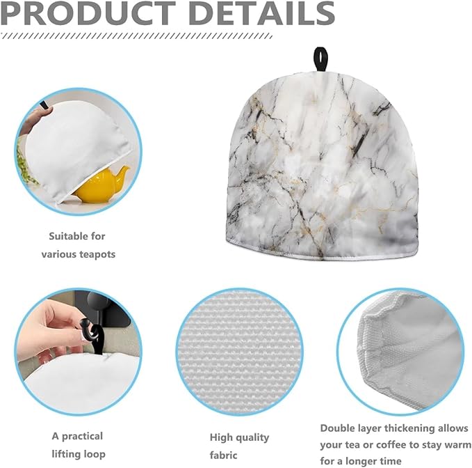 Hudotybom Grey Marble Print Tea Cozy for Teapot Insulated Large Teapot Cover to Keep Warm Tea Kettle Cover Machine Washable Coffee Pot Cloth Covers Kitchen Home Decorations