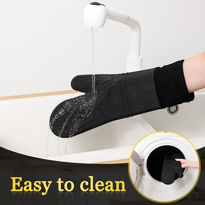 8PCS Oven Mitts and Pot Holders Sets - 480째F Heat Resistant Pot Holders and Oven Mitts, 14.5" Extra Long Silicone Oven Mitts for Cooking, Non-Slip Oven Mitt with Soft Cotton Lining, Black