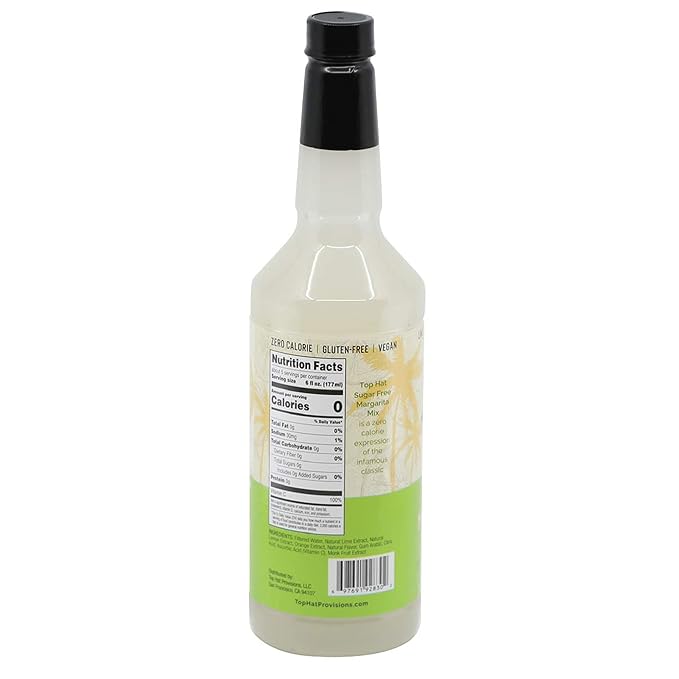 Top Hat Keto Sugar Free Lime Margarita Mix - Naturally Sweetened with Monk Fruit - Craft Mixer for Skinny Margarita Cocktail Drinks - 32oz Bottle