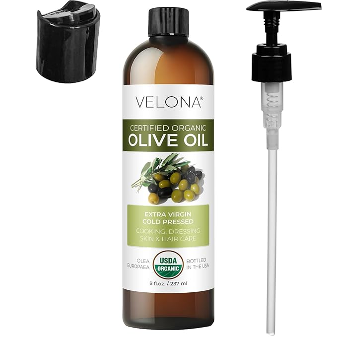 velona USDA Certified Organic Olive Oil - 8 Fl Oz | 100% Pure and Natural Carrier Oil | Extra Virgin, Unrefined, Cold Pressed | Cooking, Dressing, Face, Hair, Body & Skin Care | Use Today - Enjoy Results