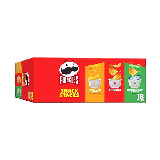 Pringles Potato Crisps Chips, Lunch Snacks, Office and Kids Snacks, Snack Packs, Variety Pack, 12.9oz Box (18 Cups)