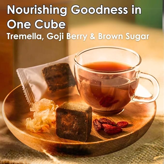 FOODHO Bubble Bar Tremella & Goji Berry Brown Sugar Cubes ??Taiwan Cane Sugar, Herbal Sweetener, Individually Wrapped, No Preservatives, for Tea, Hot & Cold Drinks