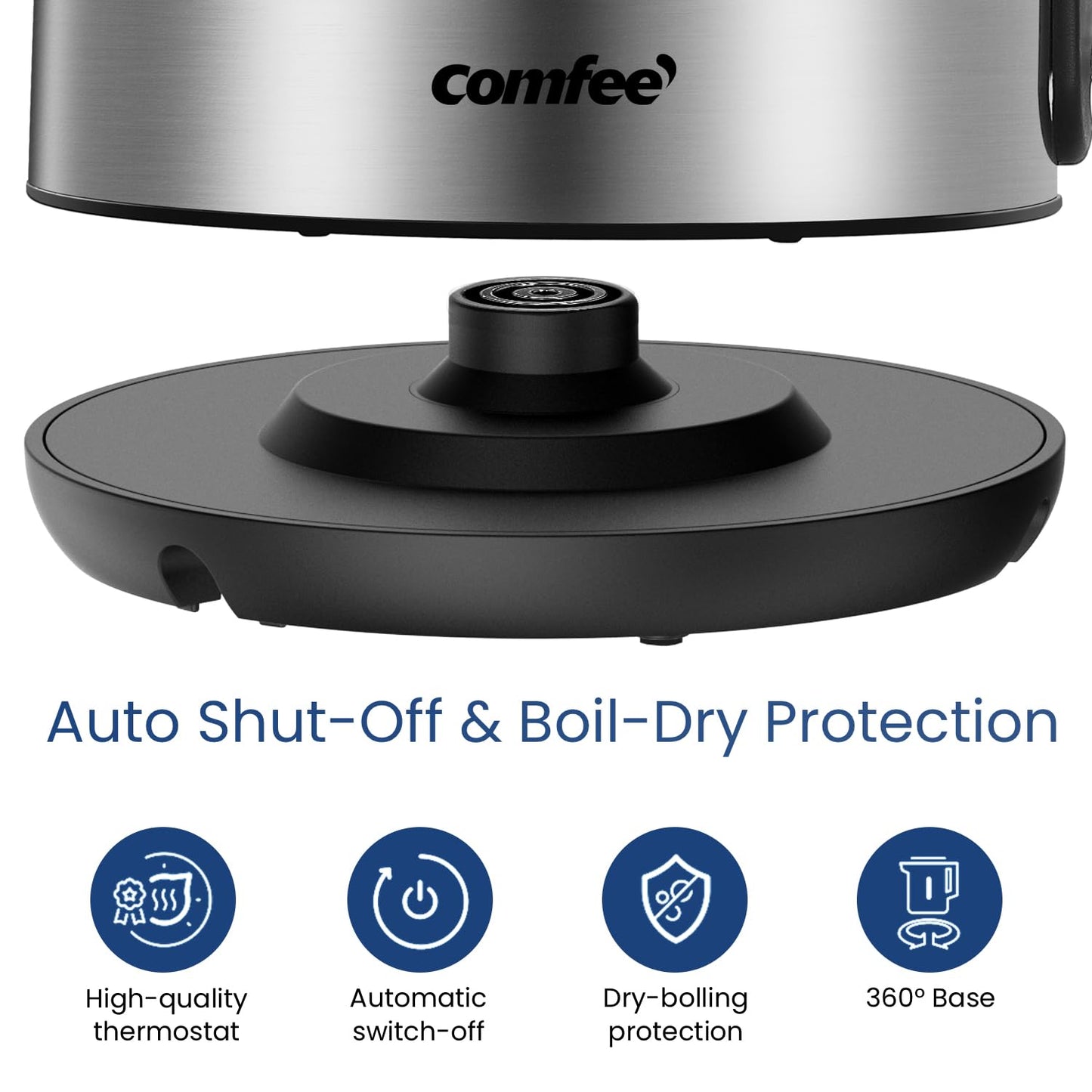 COMFEE' Stainless Steel Electric Kettle, 1.7 Liter Tea Kettle Electric & Hot Water Kettle, 1500W