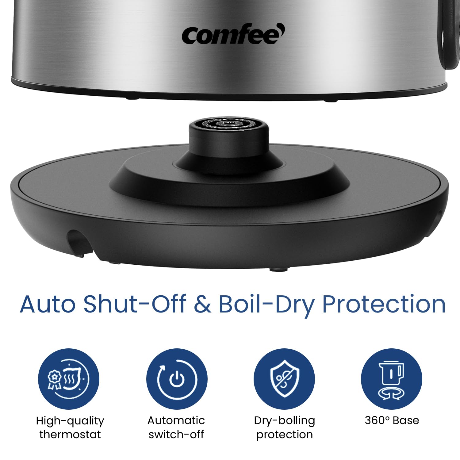 COMFEE' Stainless Steel Electric Kettle, 1.7 Liter Tea Kettle Electric & Hot Water Kettle, 1500W