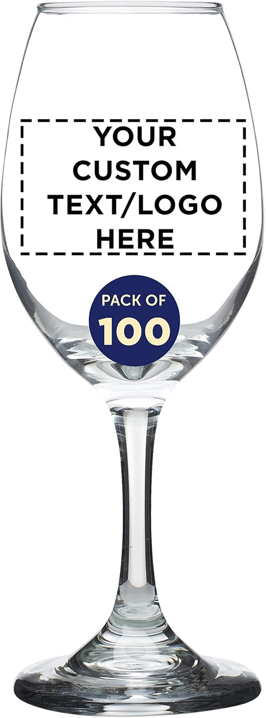 Custom Rioja Wine Glasses with Stem 10 oz. Set of 100, Personalized Bulk Pack - Color Bottom, Perfect for Wedding, Party Favors, Birthday, Bridal Shower Gifts - Clear